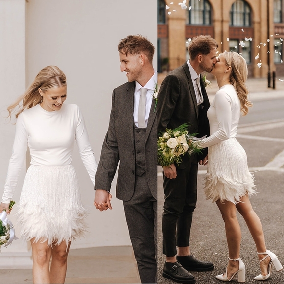 NWT Nadine Merabi Sara Beaded Fringe Feathered Skirt Size XS/2 - Picture 3 of 11